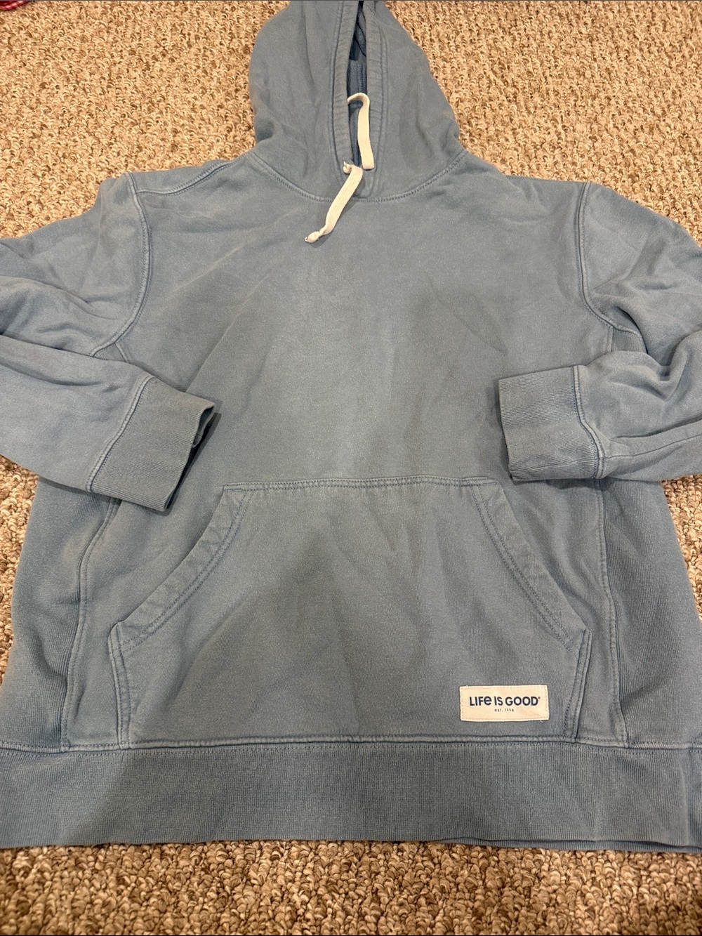 Life Is Good Light Blue Pullover Hoodie with Kangaroo Pocket